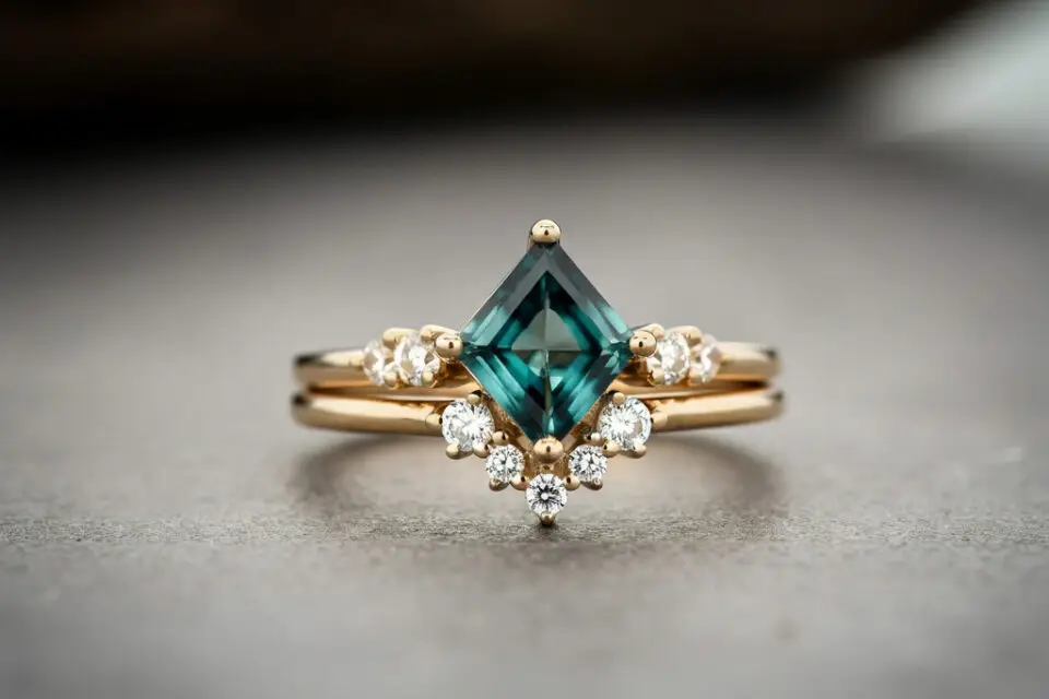 Teal Sapphire Kite Cut Engagement Ring